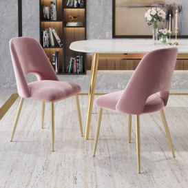 Mid-Century Modern Pink Upholstered Dining Chair Set of 2 with Hollow Back