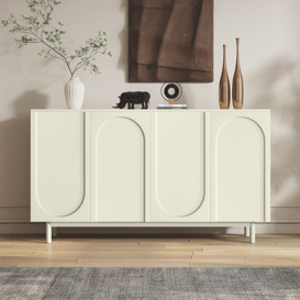 Japandi 1400mm Off-White Arch Sideboard Buffet with 4 Doors Carved Credenza