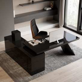 1800mm Black L-Shape Executive Desk Modern Drawers & Cabinet Large Desk Right Hand
