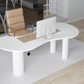 1400mm Japandi White Curved Desk Home Office Pedestal Desk with 3 Legs Writing Desk