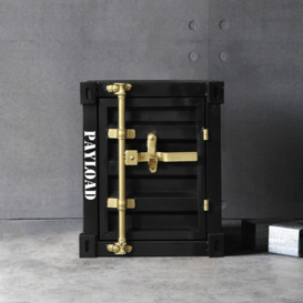 Ctainer Industrial Black Nightstand End Table with Storage & Shelf with Gold Handle