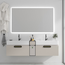 1600mm Modern Floating Bathroom Vanity Set Wall Mounted Double Basin Vanity in Beige
