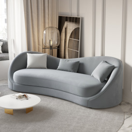 Luxury 2130mm Grey Velvet Upholstered Sofa 3-Seater Sofa Solid Wood Frame