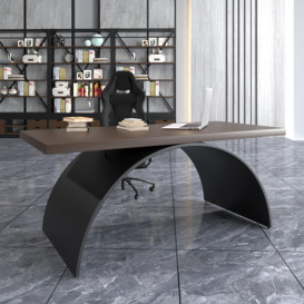 1600mm Industrial Rectangular Writing Desk Solid Wood Metal Base  Walnut & Black Office Desk