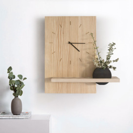 Japandi Natural Wood Rectangle Wall Clock with Black Vase Decor Living Room Bedroom
