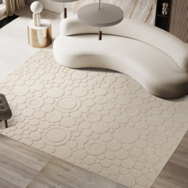 1500mm x 2400mm Modern Cream Textured Area Rug Embossed Bubble Rug Living Room Bedroom