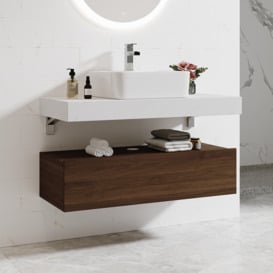 1000mm Modern Floating Bathroom Vanity Set With Single Basin White and Walnut