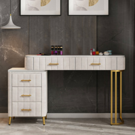 Modern White Velvet Makeup Vanity Table Expandable Dressing Table with Cabinet