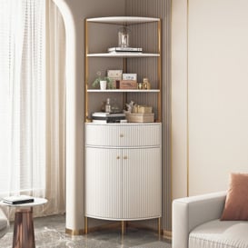 1900mm Modern White Etagere Bookshelf 1 Drawer & 2 Doors Wooden Tall Bookcase with Rich Storage