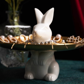 White & Gold Ceramic Rabbit Decorative Storage Tray Holder Desk Animal Statue Ornament