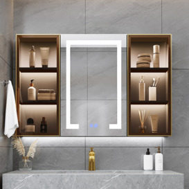 1000mm Black Wall-mount LED Lighted Bathroom Medicine Cabinet Vanity Mirror with Storage