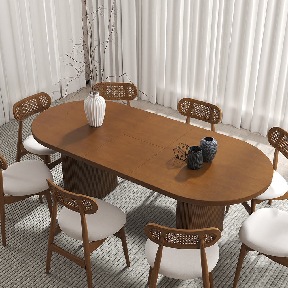 Japandi 1600mm-2000mm Oval Extendable Dining Table Butterfly Leaf 6 Seater Walnut
