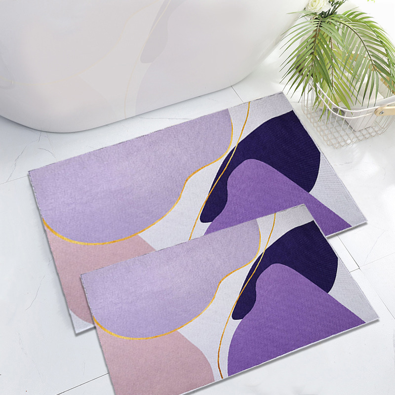 2 Pieces Modern Soft Purple Bath Mat Set Abstract Bathroom Rugs 400 x 600 & 500 x 800mm