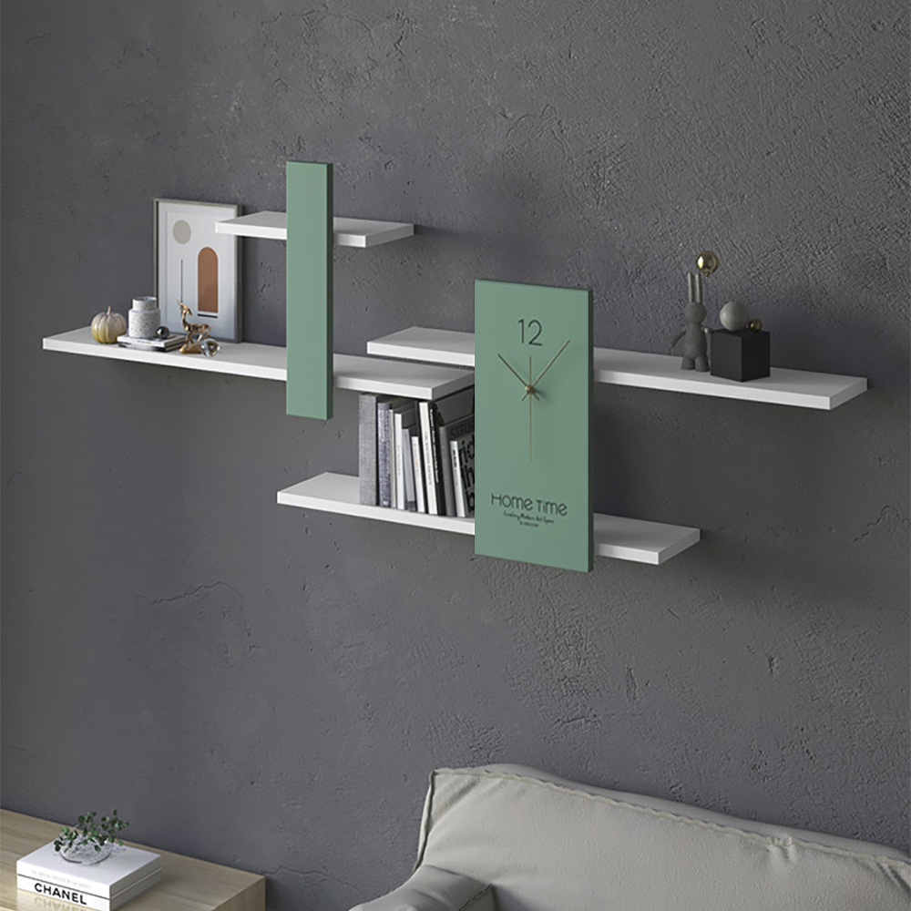 Modern Wall Mounted Shelves Floating Shelving in White & Green Wooden Wall Shelf