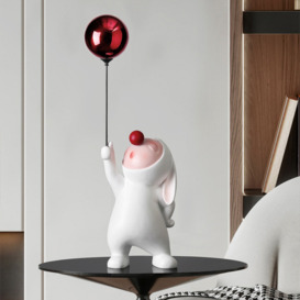 Modern Resin Rabbit Balloon Decorative Object White & Red Home Desk Figurine Decor Art
