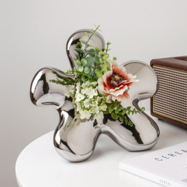 Modern Silver Ceramic Flower Shape Table Vase Home Decorative Object Art for Living Room