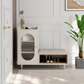 Upholstered Modern Shoe Storage Cabinet with Door White Entryway Storage Bench Cabinet