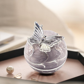 Modern Silver Zinc Alloy Jewelry Box Hand-Painted Butterfly Round Box with Lid