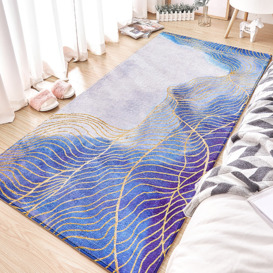 600mm x 1800mm Blue and Purple Modern Rectangle Area Rug with Abstract Painting