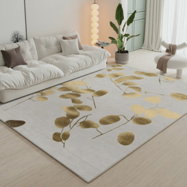3' x 5' Modern Rectangle Area Rug with Gold Leaves Patter Nylon Rug