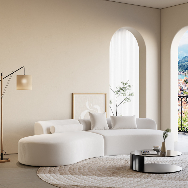 White Curved Velvet Sectional Sofa