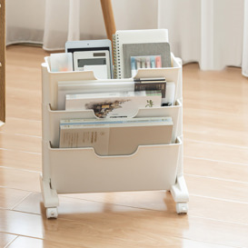 Modern 3-Tier Magazine Organiser Holder White Book Cart with Ample Open Storage