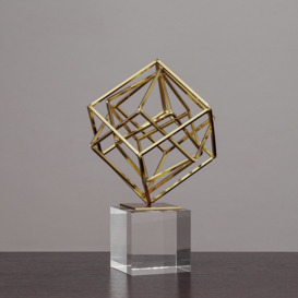 Modern Gold Metal 3D Geometry Ornament Figurine Sculpture Decor Art with Crystal Stand