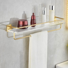 400mm Wall Mounted Acrylic Bathroom Shelf with Towel Rack in Gold
