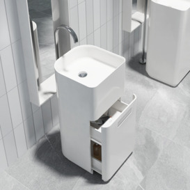 Modern White Stone Resin Bathroom Vanity Pedestal Basin Freestanding Basin with Drawer