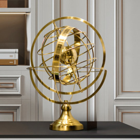 385mm Gold Globe Ornament Sculpture Modern Metal Geometric Figurine Table Decor Art