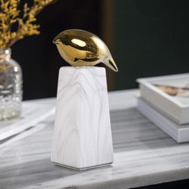 Modern White & Gold Ceramic Bird Ornament Sculpture Decor Animal Figurine Living Room
