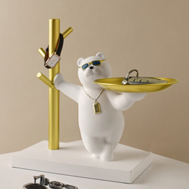 Modern White & Gold Resin Bear Decorative Storage Tray Holder Home Desk Animal Ornament
