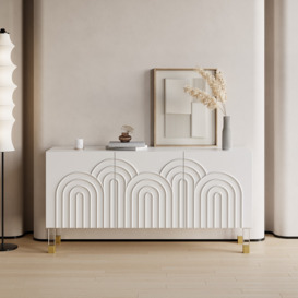 Modern White Credenza Cabinet 3-Door Wavy Pattern Sideboard Acrylic Legs