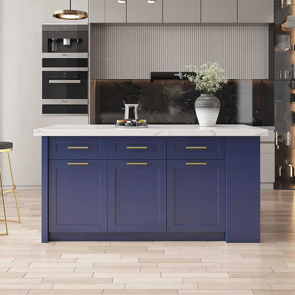 1830mm Large Blue Kitchen Island with Storage Modern Kitchen Cabinet