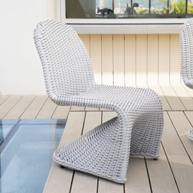 2 Pieces Coastal Aluminum & Woven Rattan Outdoor Patio Dining Chair Set in Grey