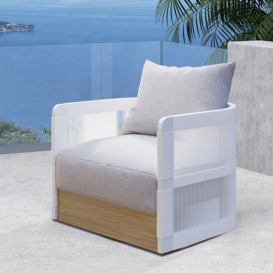 White Woven Rope Outdoor Swivel Chair Sofa 360 Degree Rotatable Coastal Patio Armchair