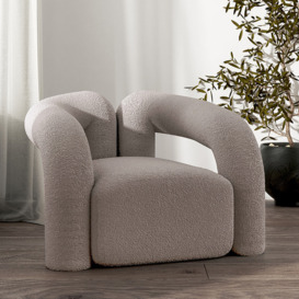 Japandi Grey Boucle Accent Chair Shaggy Armchair for Living Room