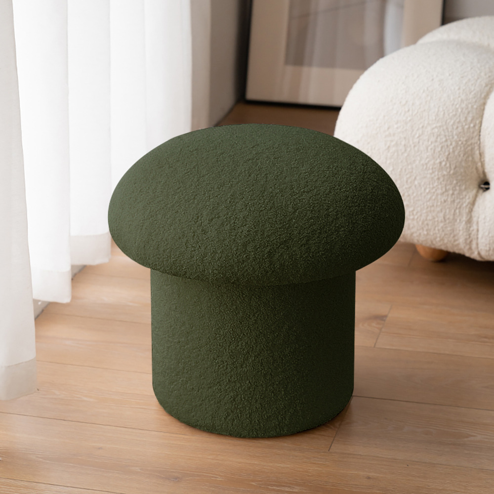 Modern Green Boucle Mushroom Ottoman Upholstered Pouf Novelty Footstool Cute Footrest