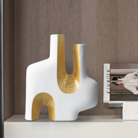 Modern Resin Abstract Sculpture Decorative Figurine Object Desk Decor Art White & Gold