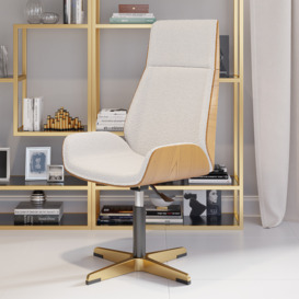 Teddy Velvet Office Desk Chair High Back Adjustable Swivel Executive Chair in White & Natural Modern Home Office Chair