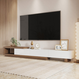 Quoint 2550mm Modern TV Stand Retracted & Extendable 3-Drawer Media Console Walnut