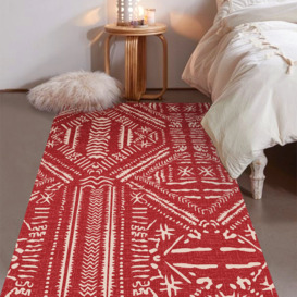 1800mm x 2700mm Boho Area Rug Red Moroccan Decorative Carpet Living Room Bedroom