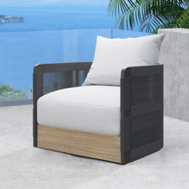 Black Woven Rope Outdoor Swivel Chair Sofa 360 Degree Rotatable Coastal Patio Armchair