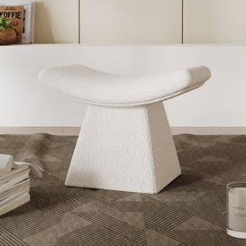 Modern White Boucle Stool Upholstered Ottoman Unique Design Footstool for Living Room