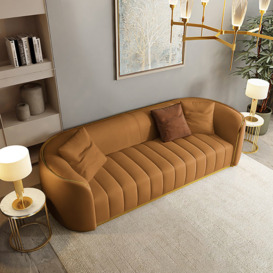 2260mm Modern Deep Orange Faux Leather Upholstered 3-Seater Sofa with Gold Legs