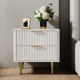 Modern White Nightstand 2 Drawer Bedside Table with Go