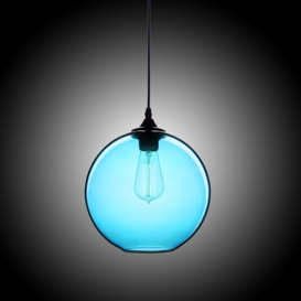 Modern Minimalist Single Edison Bulb Glass Pendant Light Globe Shape in Blue Colour