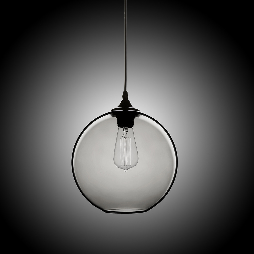Modern Minimalist Single Edison Bulb Glass Pendant Light Globe Shape in Grey Colour