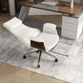 Reclining Leather Office Desk Chair High Back Adjustable Swivel Modern Executive Chair in White