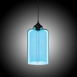 Modern Minimalist Glass 1-Light Cylinder Shape Pendant Light  in Blue Colour